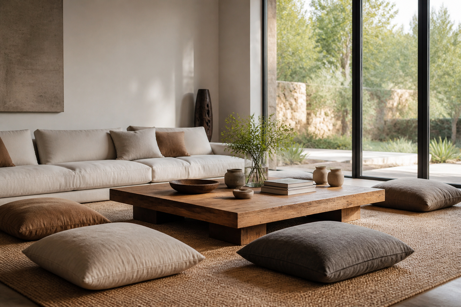 coffee table for floor seating with cushions