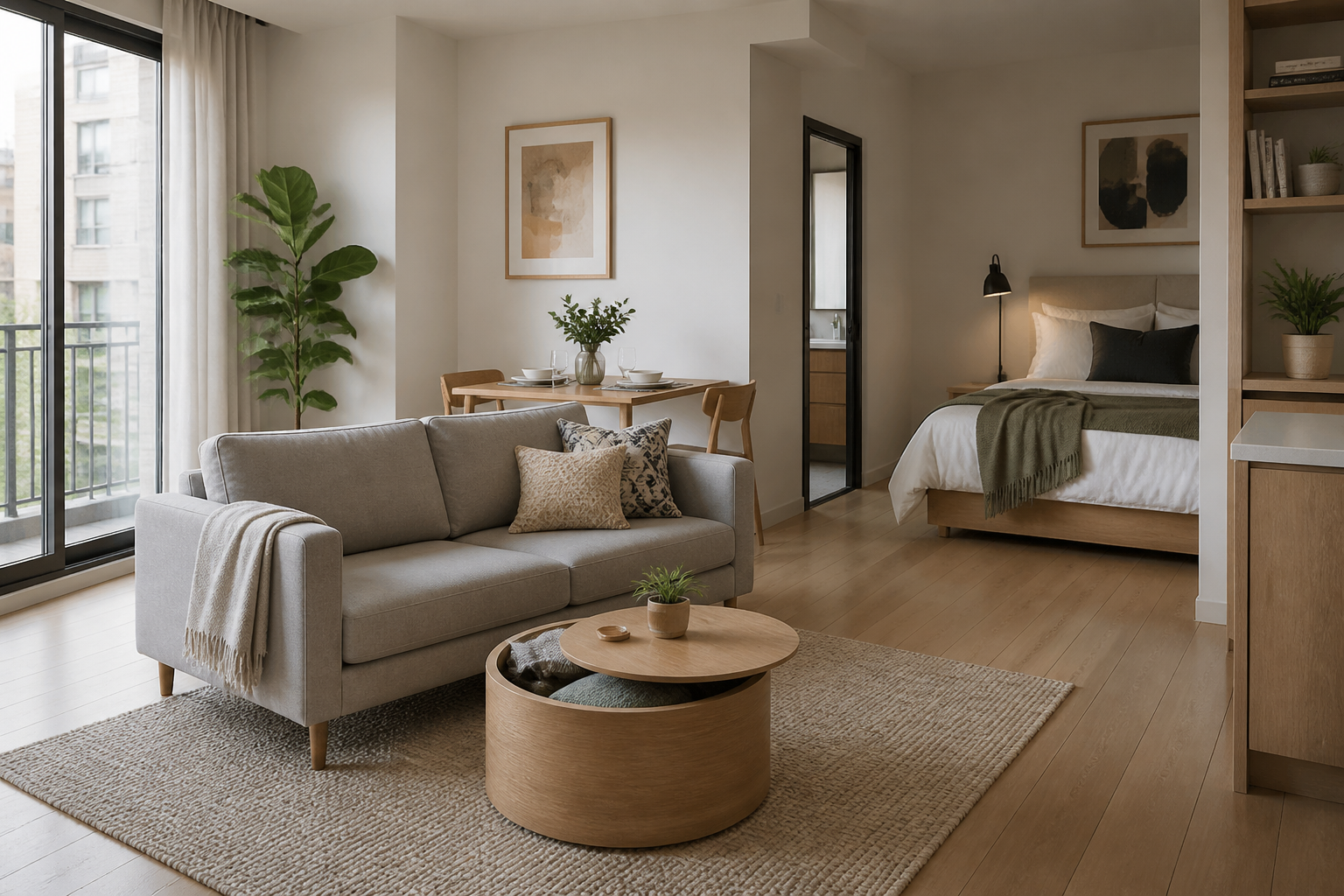 coffee table for studio apartment living zone