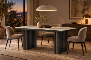 Pairing a Vintage Dining Table With Modern Lighting