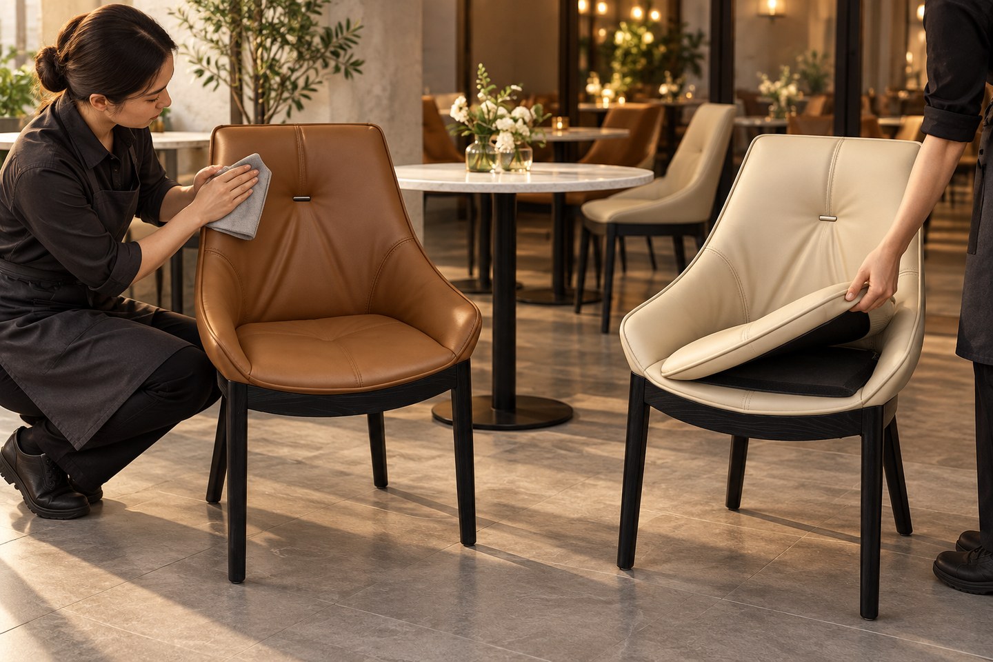 Cafe Seating Cleaning Labor: Compare Upholstery by Minutes, Downtime, and Replaceable Parts